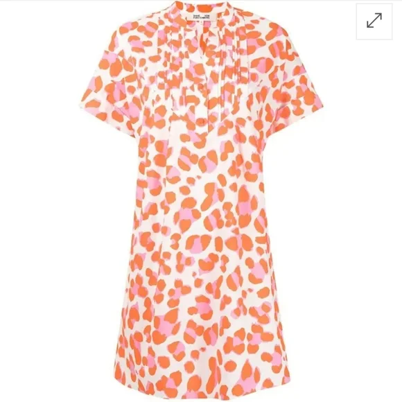 DIANE VON FURSTENBERG FIONA ANIMAL-PRINT FRONT PLEAD PINK/ORANGE DRESS SZ LARGE - Picture 5 of 6